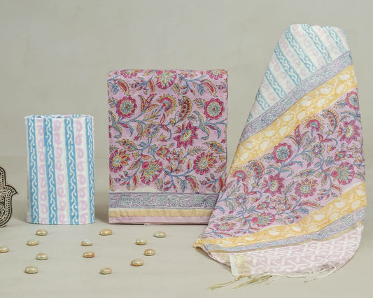 Hand Block Print Chanderi Silk Unstitched Suit