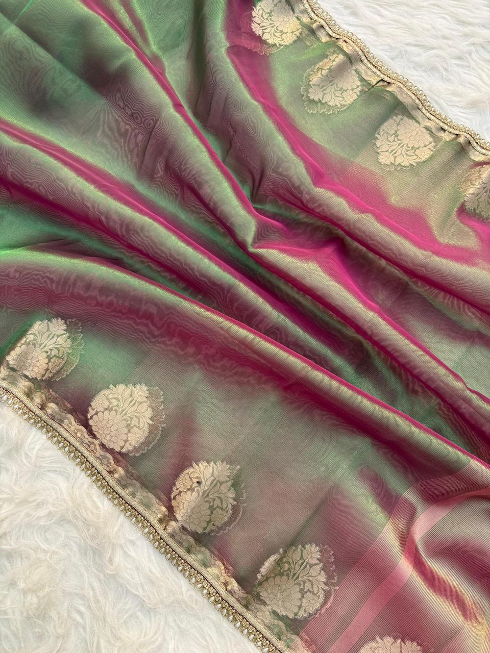 Banarasi Tissue Silk Saree With lace work border
