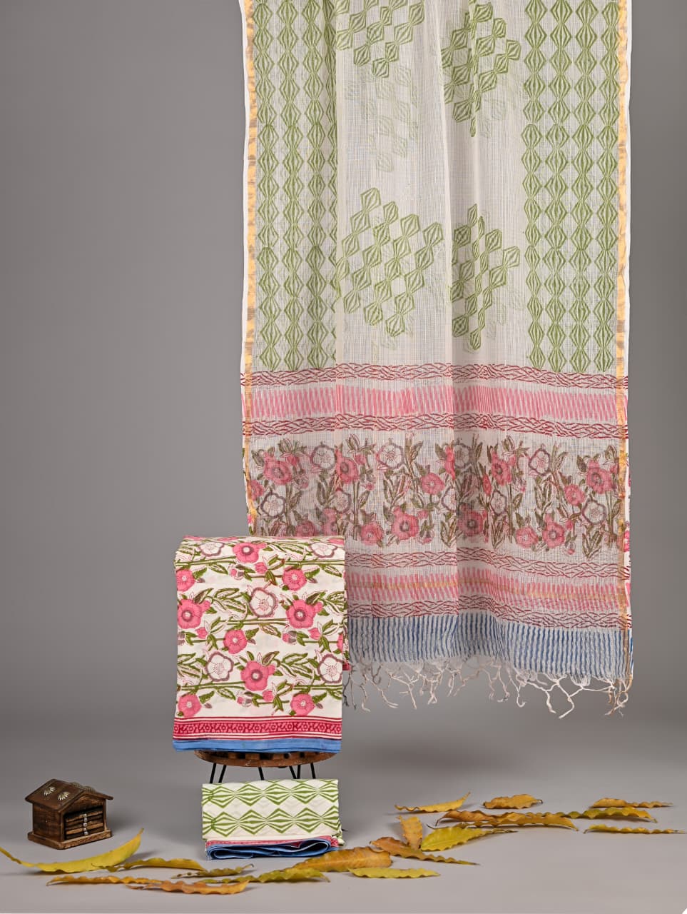 Pure Cotton Hand Block Print Suit With Kota Doriya Dupatta