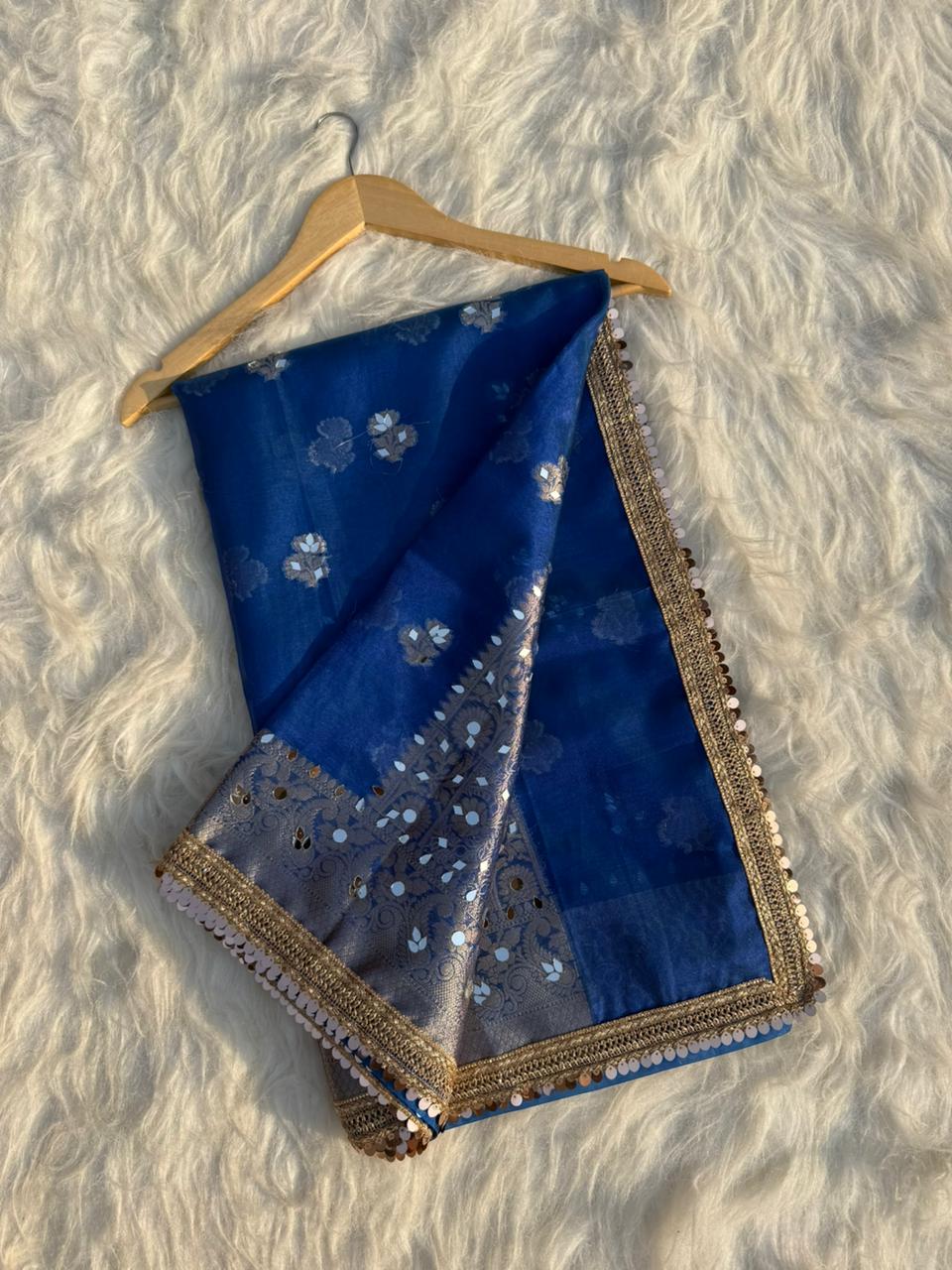 Elegant Tissue Mirror Work Saree with Designer Lace Border