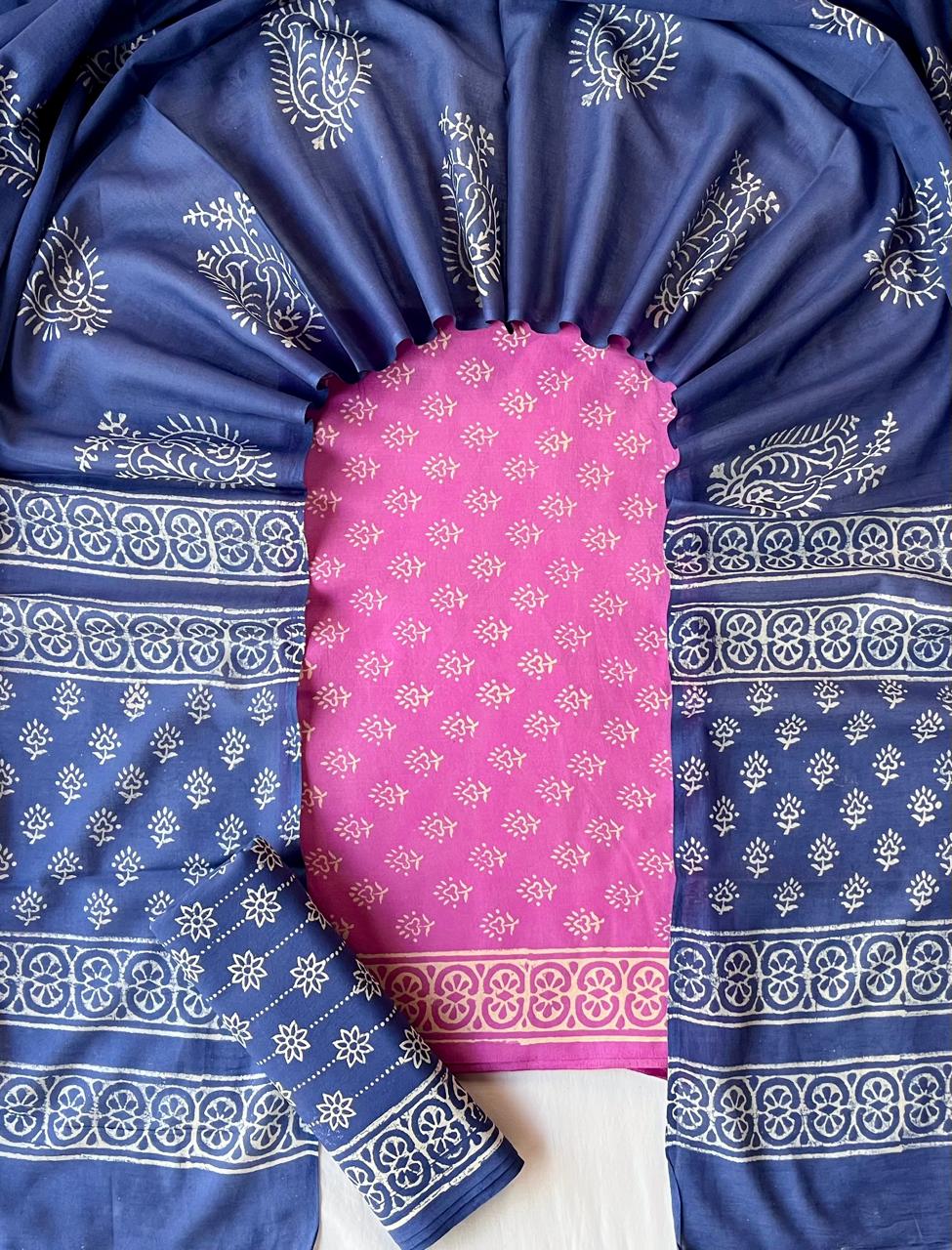Exclusive new hand block printed cotton suits with cotton duptta