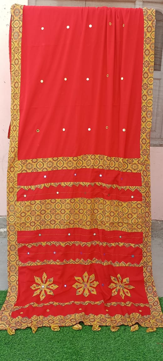 Pure Mul Cotton Saree With Ajrakh Mirror Work