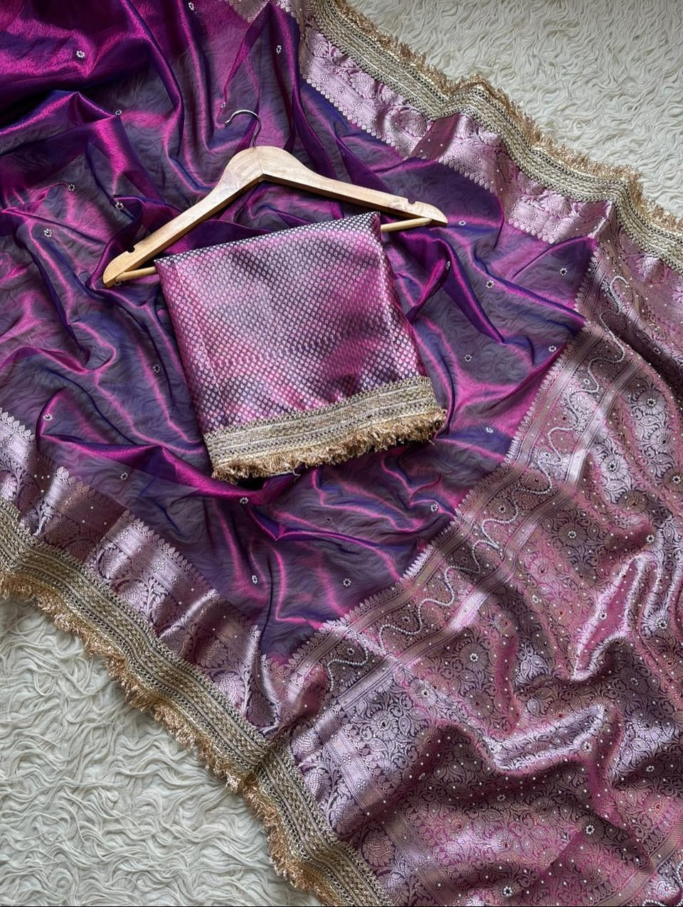 Banarasi Tissue Silk Saree With lace work border