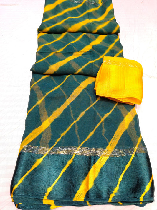 Pure Georgette Leheriya Pattern Saree