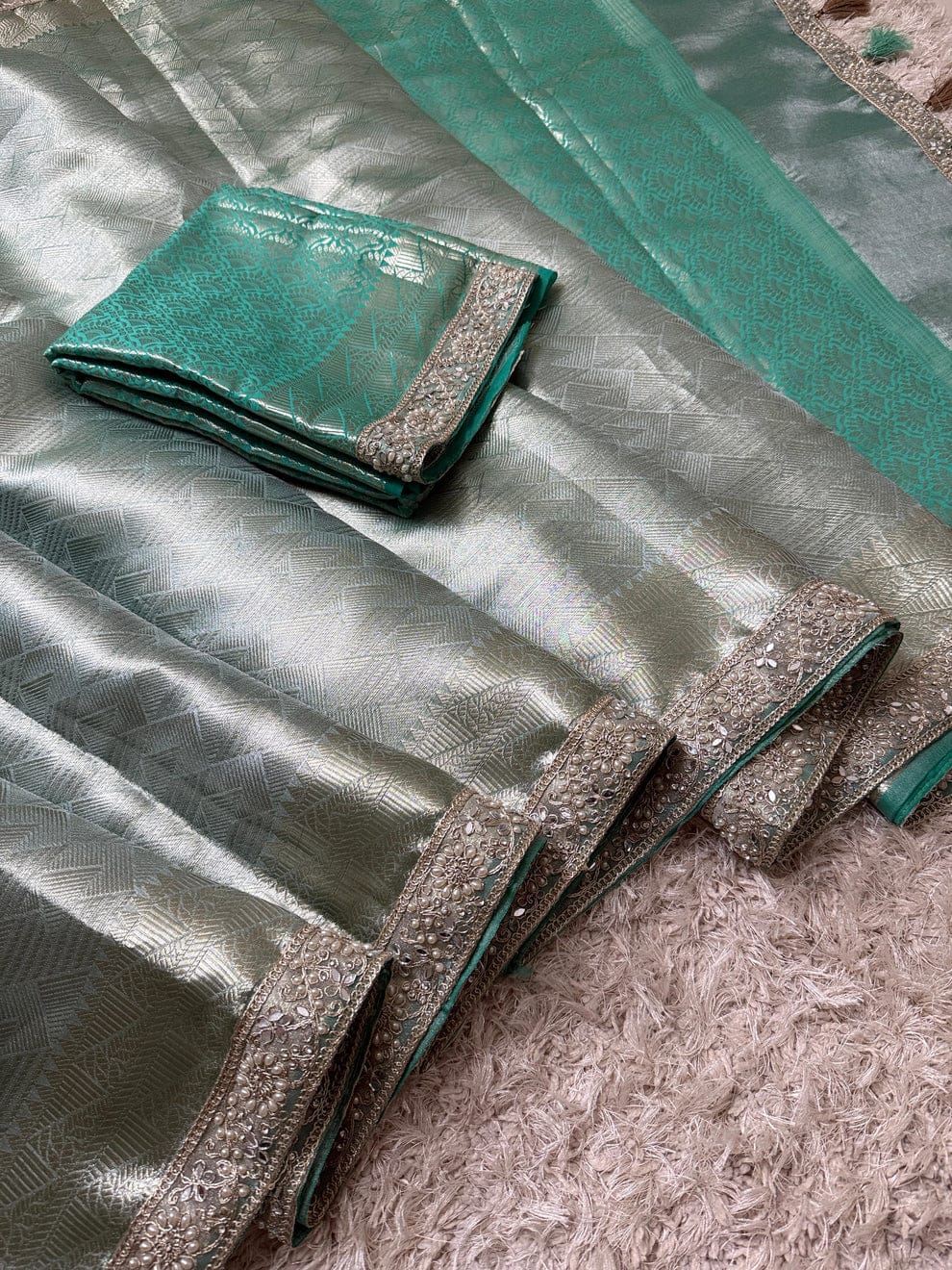 Banarasi Kanjivaram  katan Tissue Silk Saree With Beautiful lace border