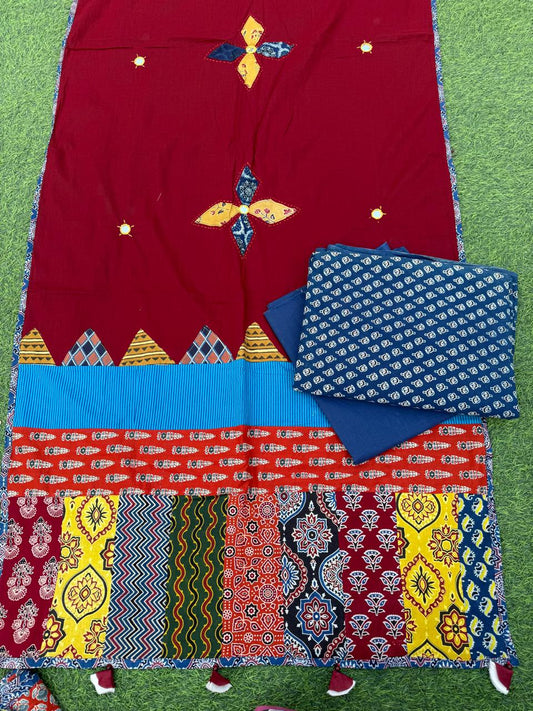 Ajrakh print cotton top With ajrakh mirror work  dupatta