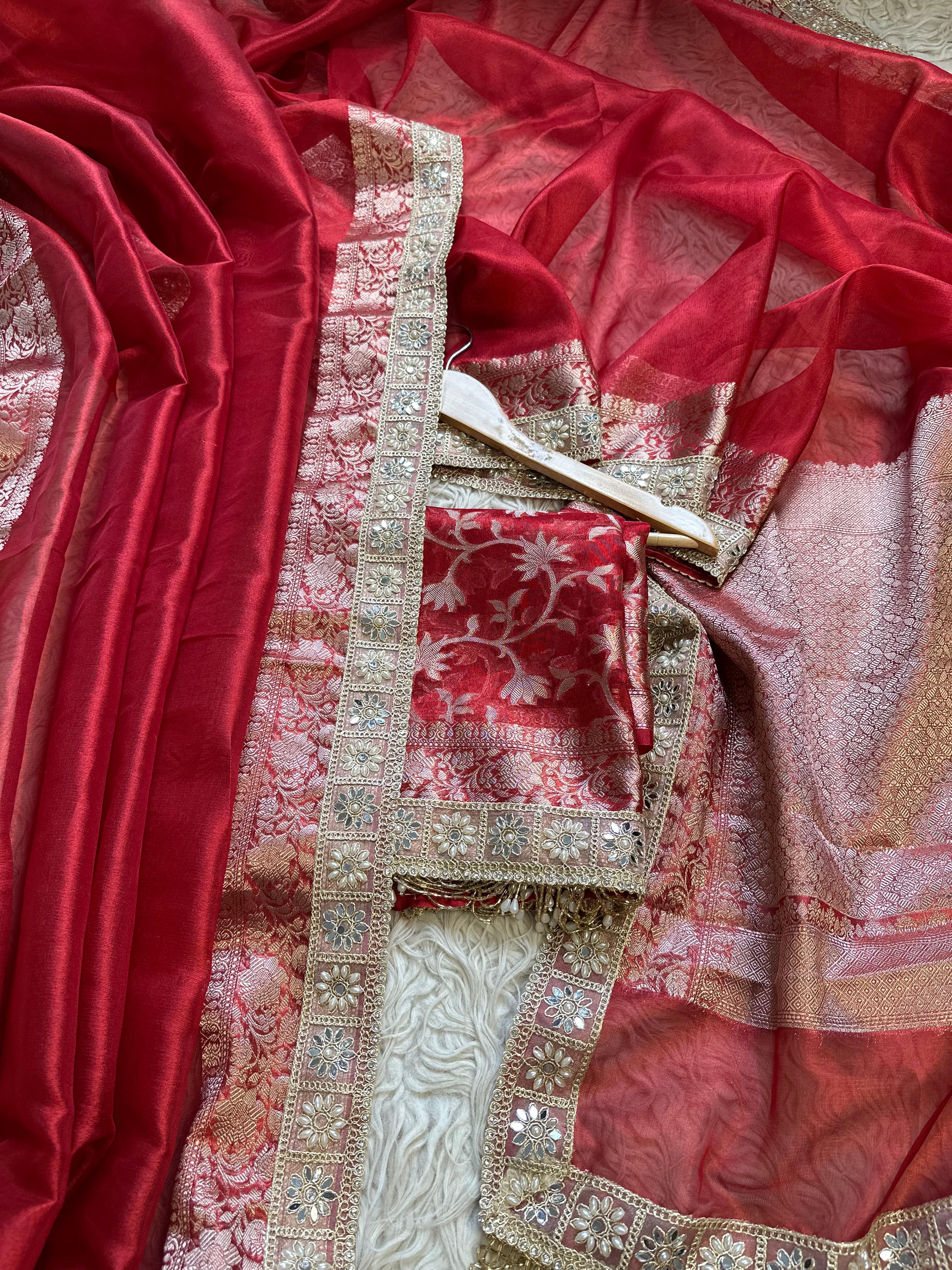 Banarasi Tissue Soft Silk  Saree With  Blouse