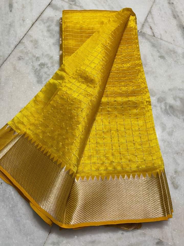 Pure Cotton Silk Mangalagiri Saree With Running Blouse .