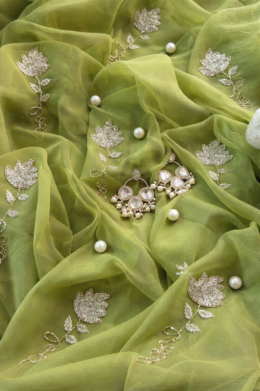 Beautiful Pure Jaipuri Chiffon 13 big Bird motif work Saree with blouse