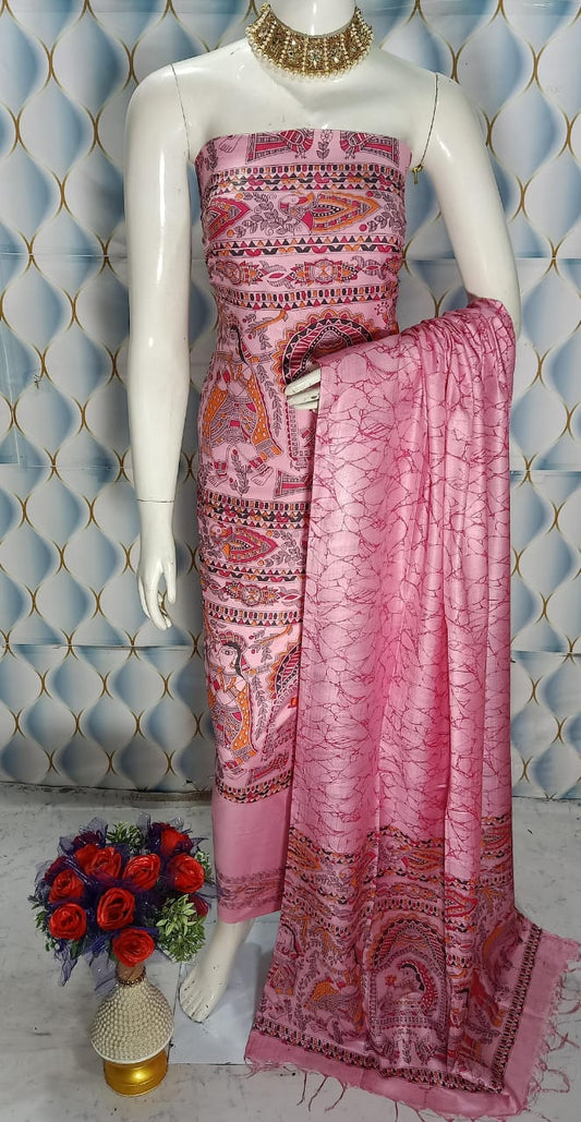 BHAGALPURI   KATAN MADHUBANI PRINT UNSTITCHED SUIT