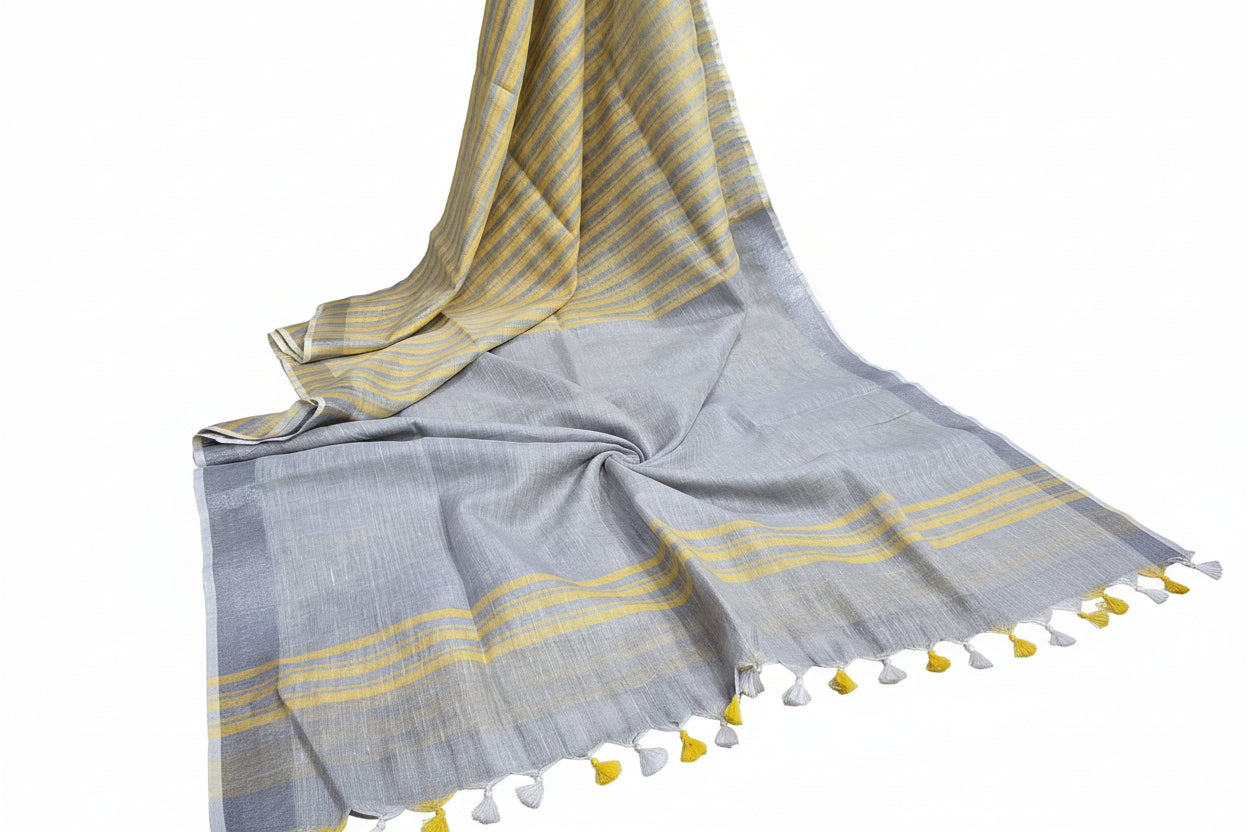 Pure Linen By Linen  Saree With  Blouse