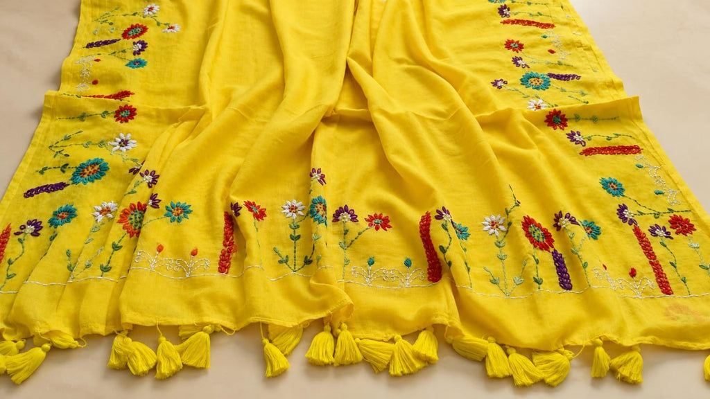 Beautiful Hand Stitch Pure Mul Cotton Saree Without blouse
