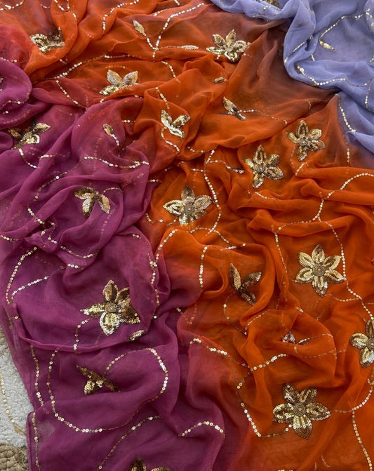 Premium Pure Chiffon Jaal Work Saree with Running Blouse