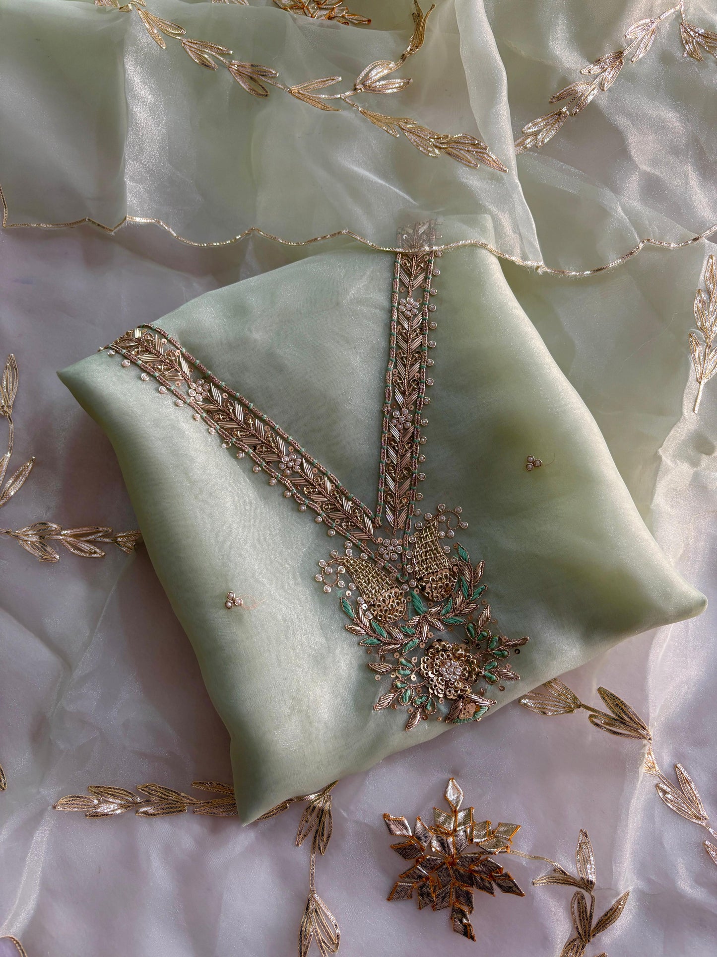 Organza Hand Work Unstitched Suit