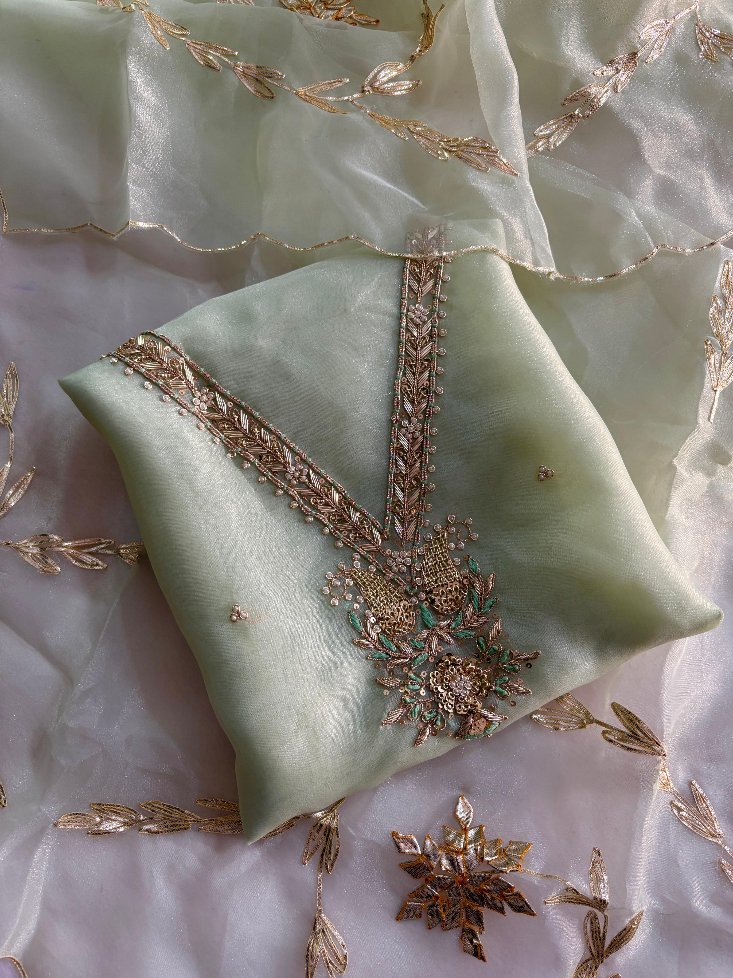Organza Hand Work Unstitched Suit