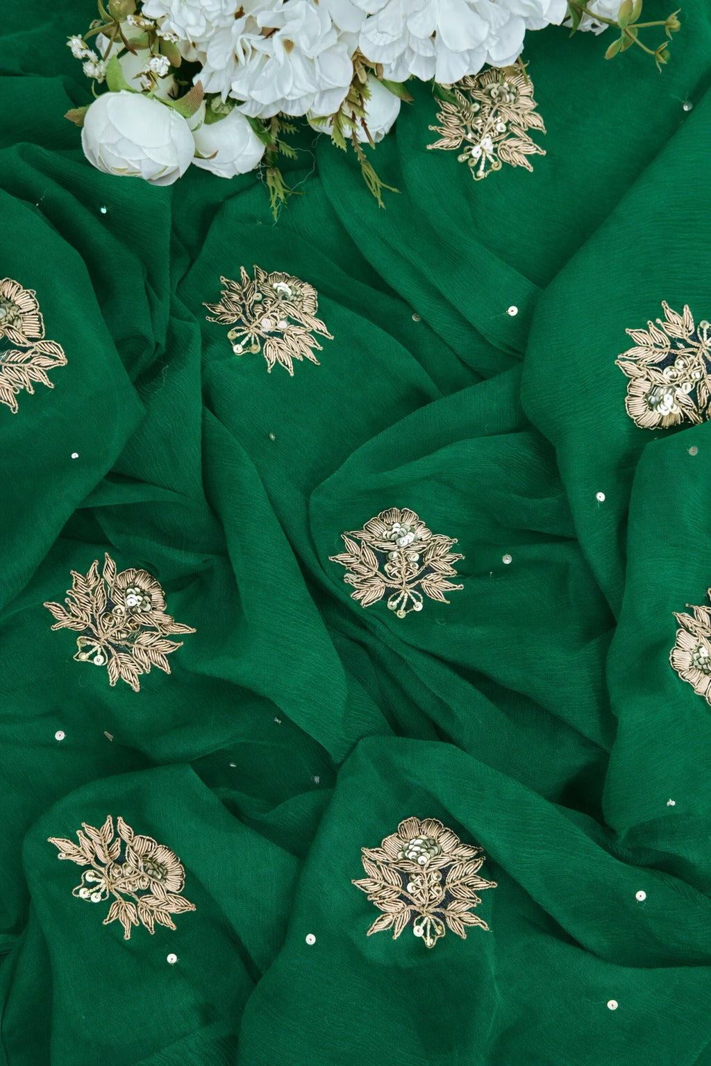Beautiful Pure Jaipuri Chiffon 13 big Bird motif work Saree with blouse