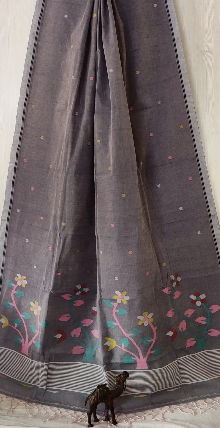 Pure Cotton needle work jamdani Saree With Blouse