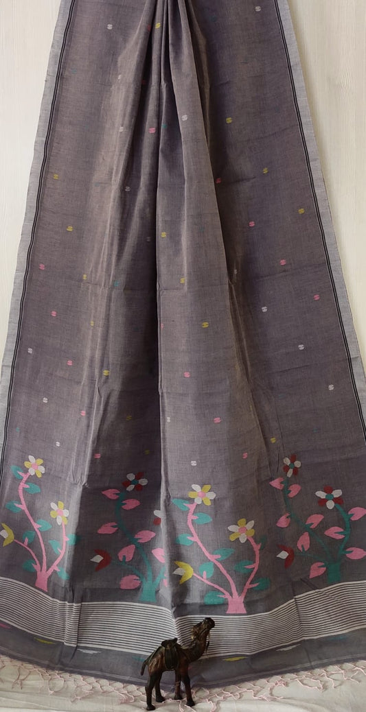 Pure Cotton needle work jamdani Saree With Blouse