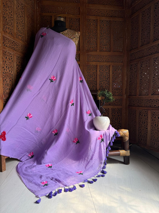 Fully handwork handstitch flower on pure handwoven mulmul