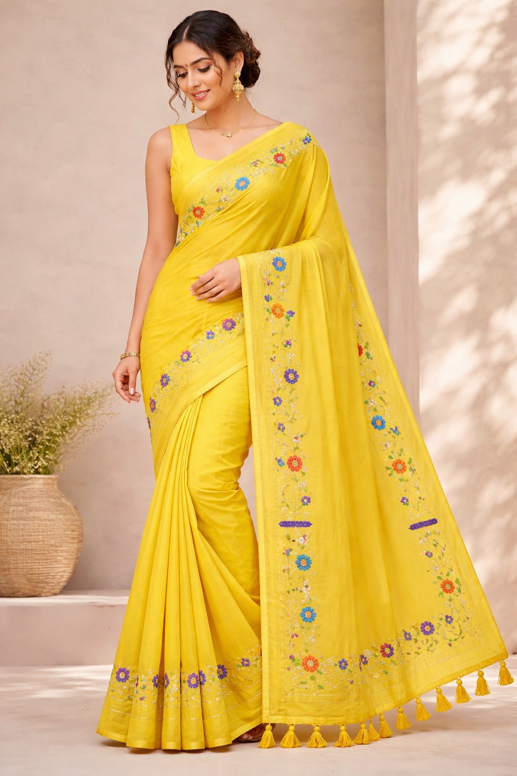 Beautiful Hand Stitch Pure Mul Cotton Saree Without blouse