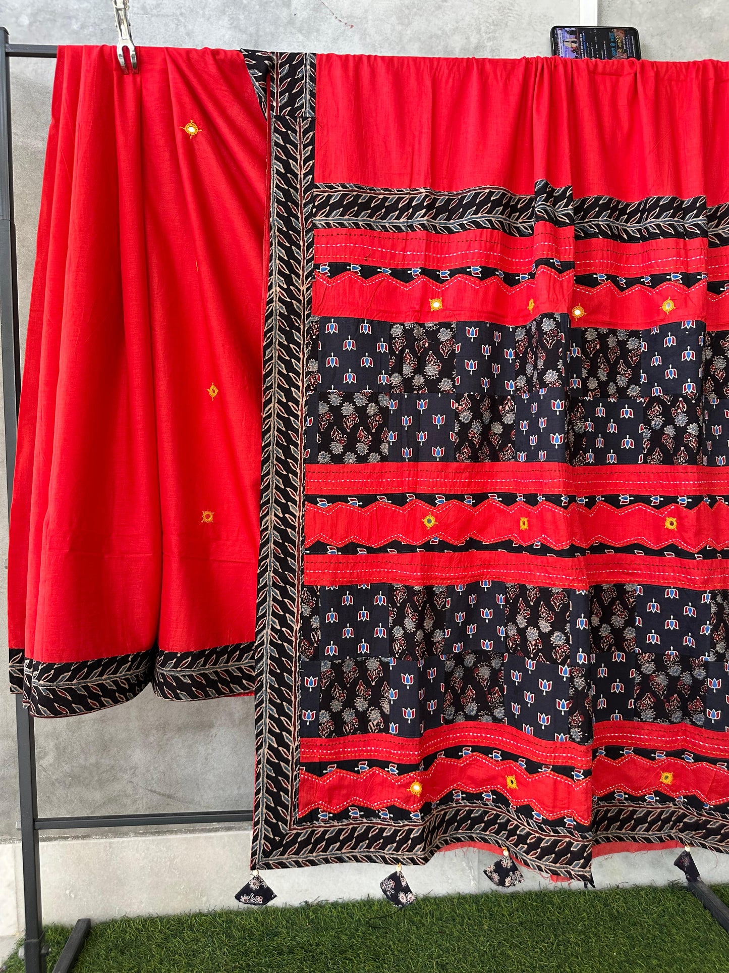 Pure Mul Cotton Saree With Ajrakh Mirror Work