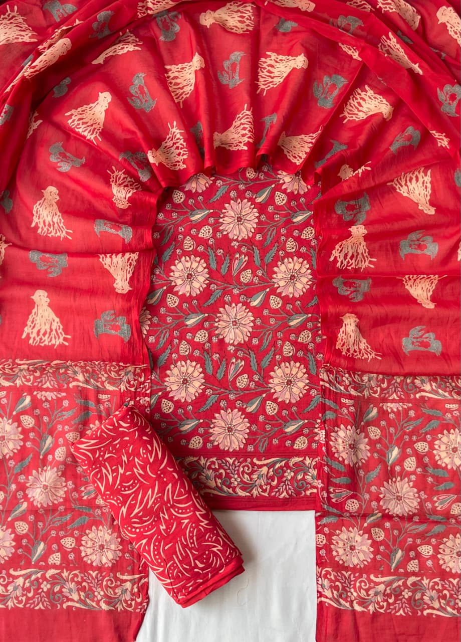 Exclusive new hand block printed cotton suits with cotton duptta