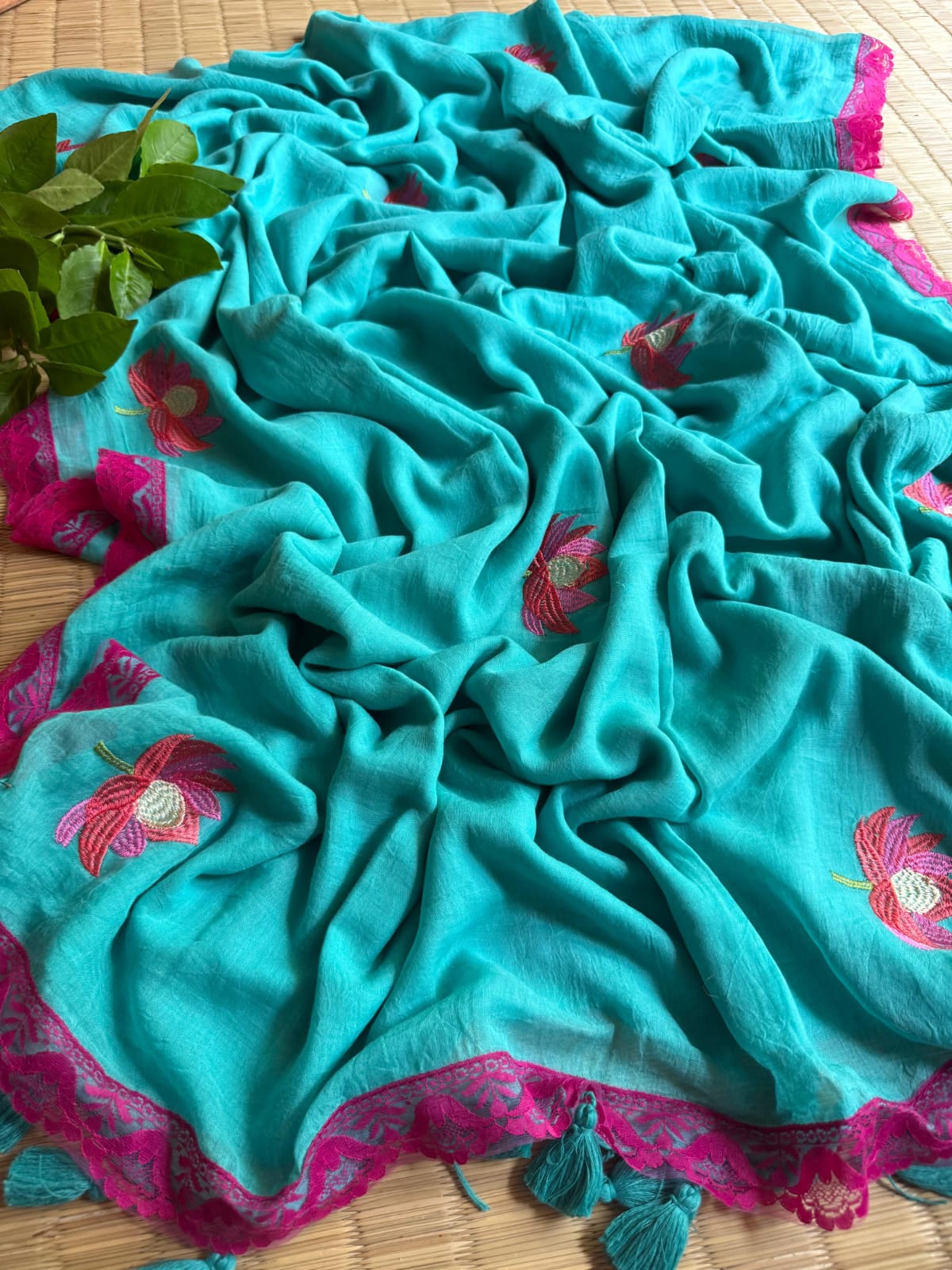 Premium Pure Mulmul Cotton Saree with Designer Lace Border