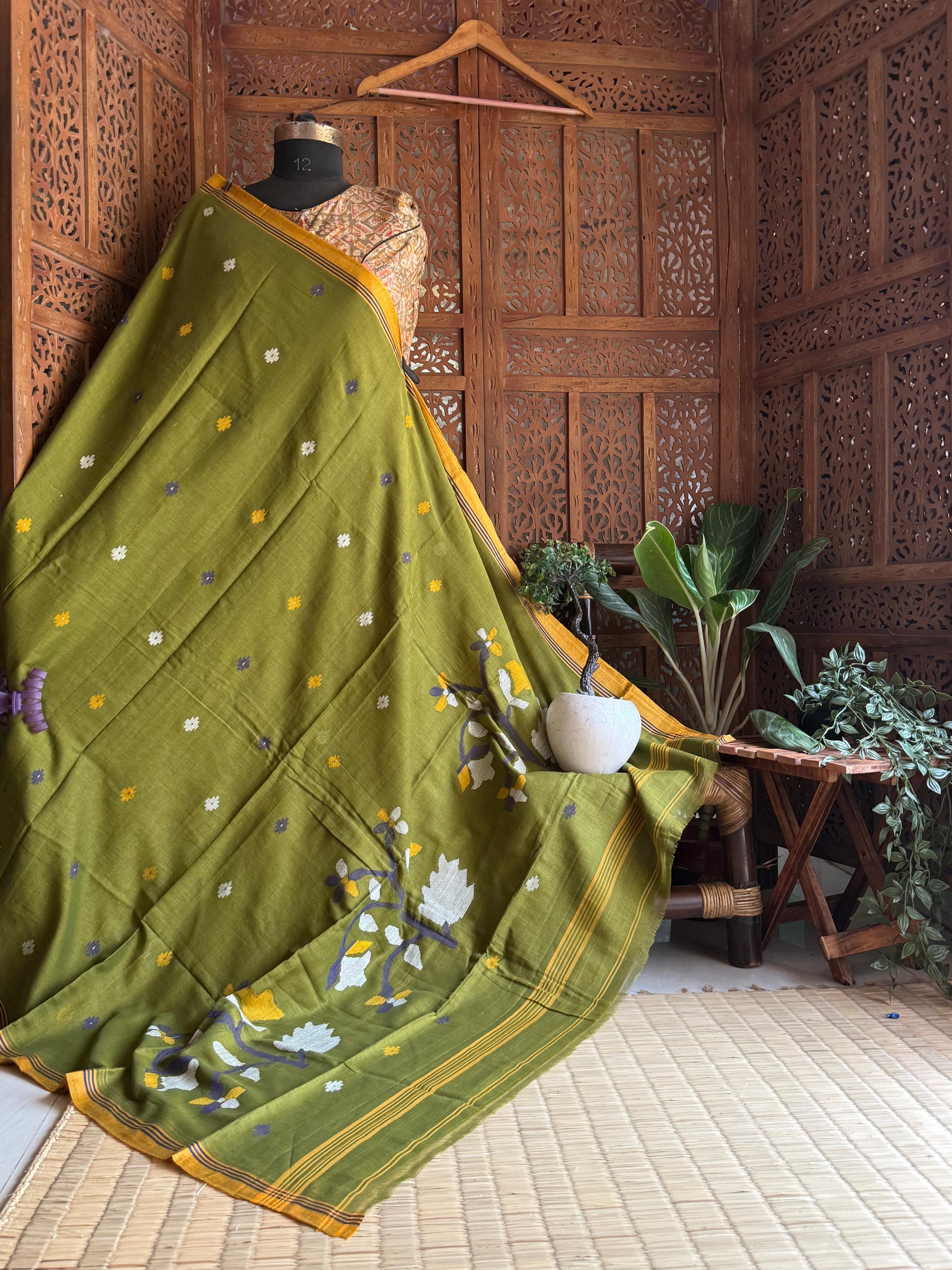 Pure Cotton needle work jamdani Saree