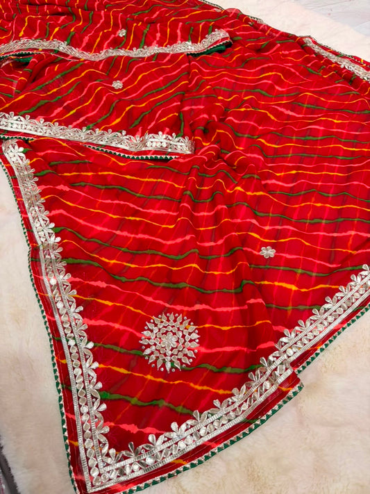 Georgette Gota Patti Work  Saree With Blouse
