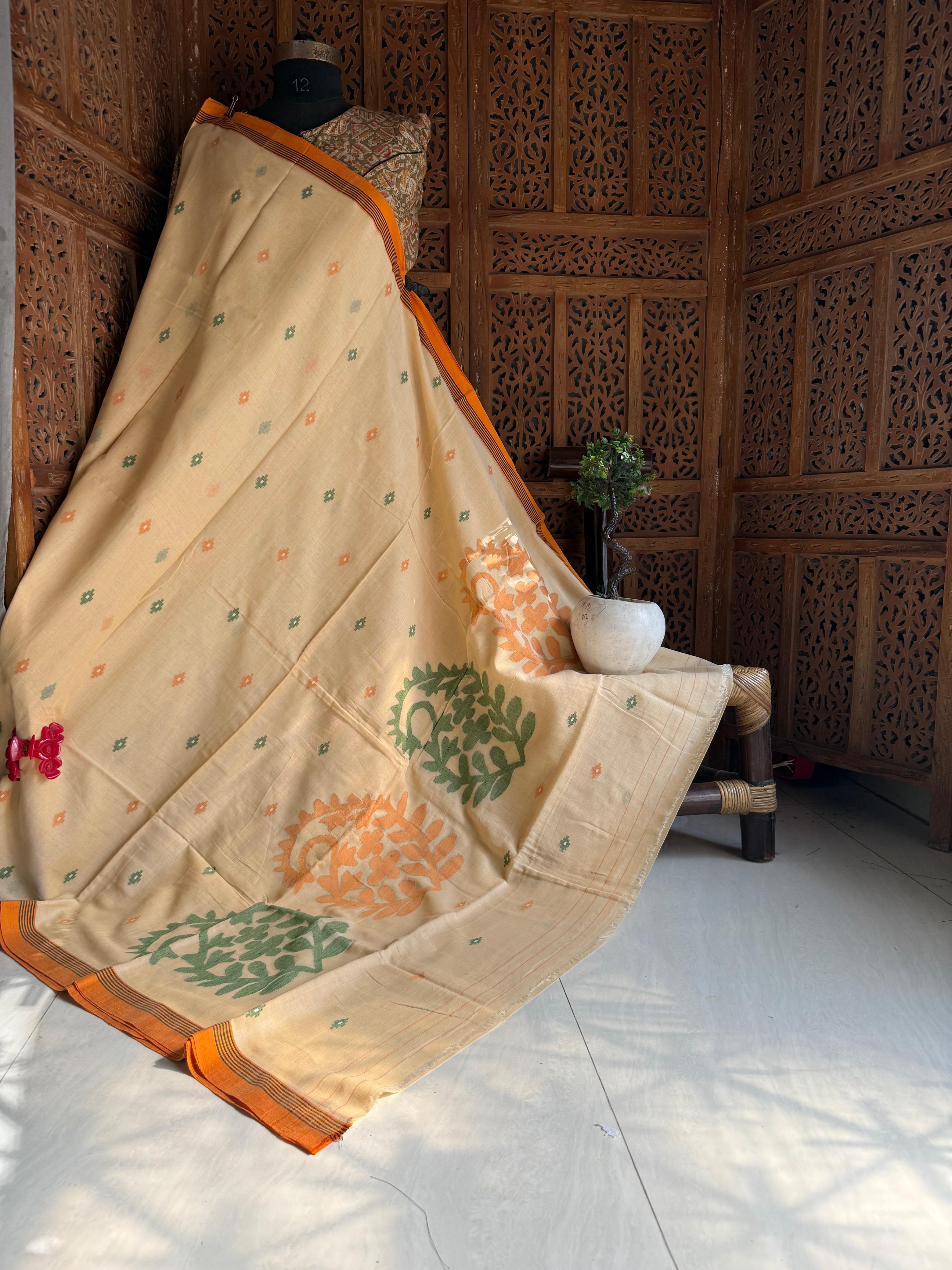 Pure Cotton needle work jamdani Saree