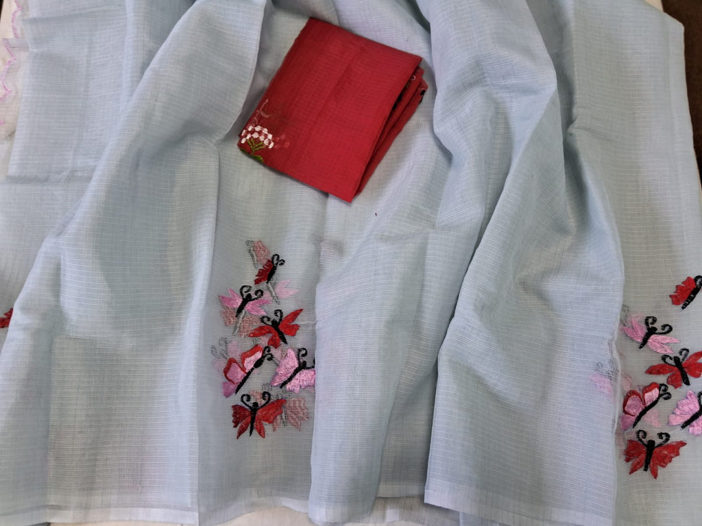 Pure Kota-Doria Saree with Blouse and embroidery work