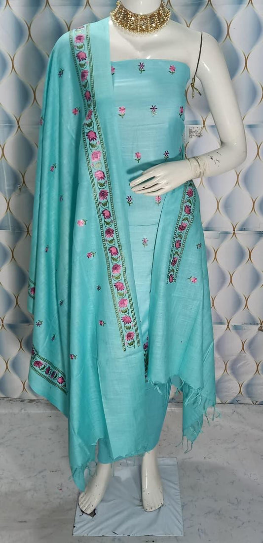 Cotton slub Embroidery Work Unstitched Suit