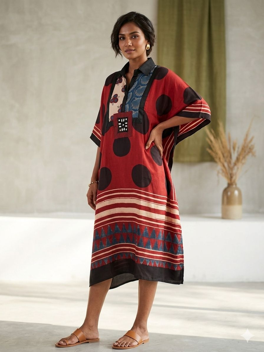 Pure Modal Silk Handblock Printed Kaftans Stitched suit