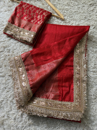 Banarasi Tissue Soft Silk  Saree With  Jaal Pattern Blouse