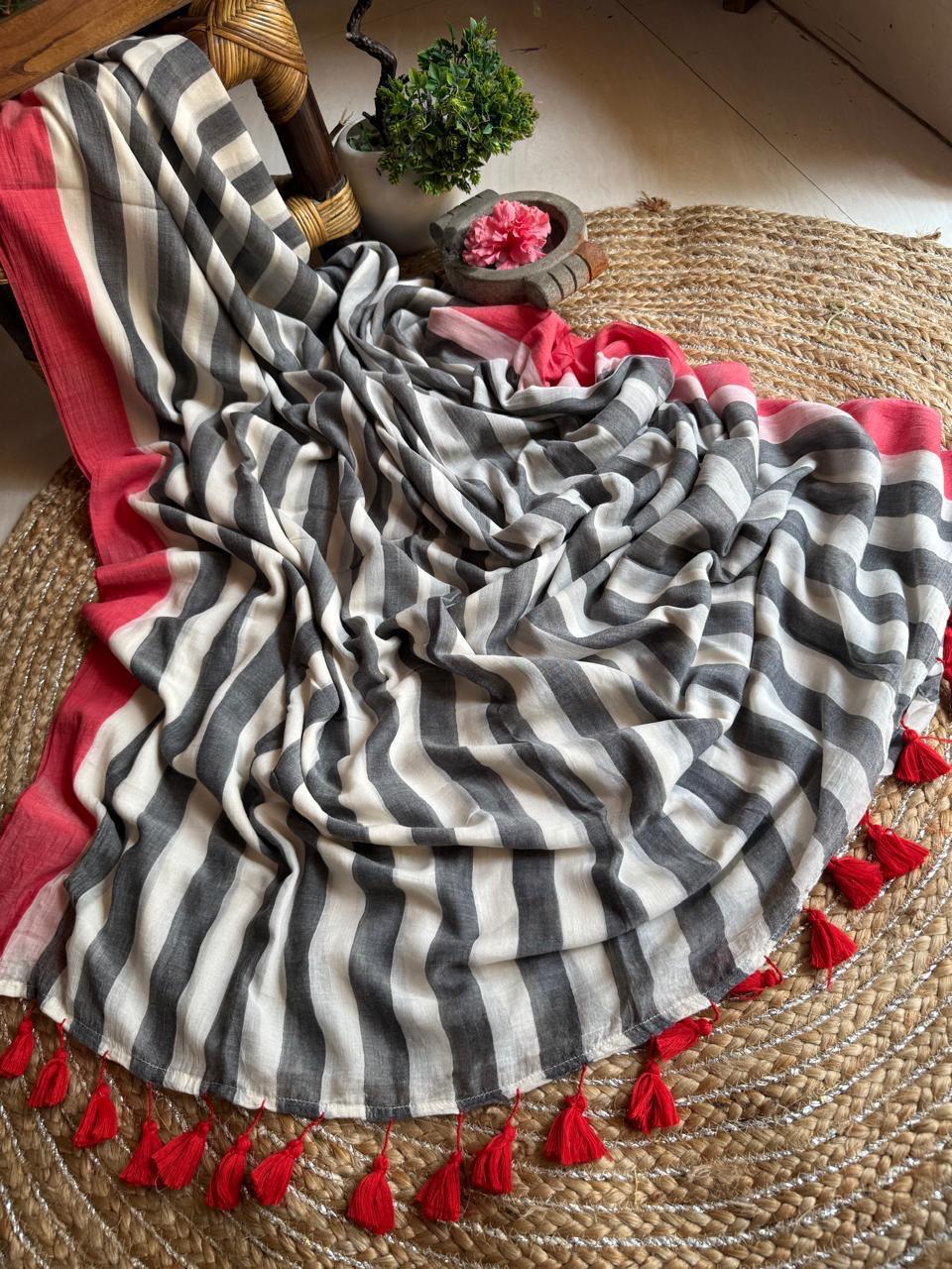 Beautiful Cotton Mulmul  Saree