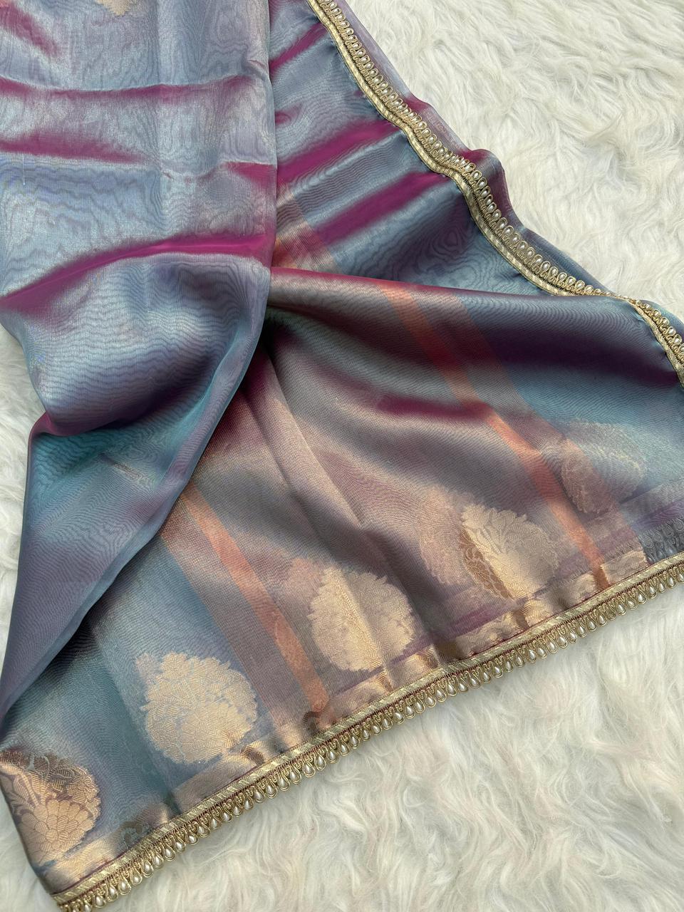 Banarasi Tissue Silk Saree With lace work border