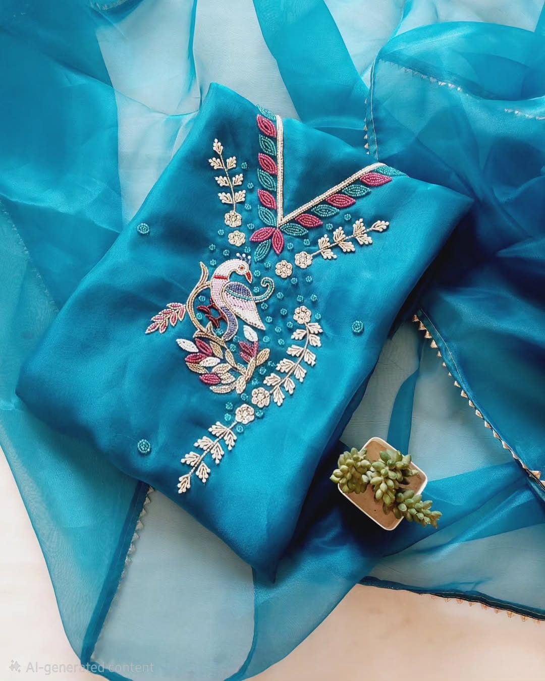 Organza Hand Work Unstitched Suit