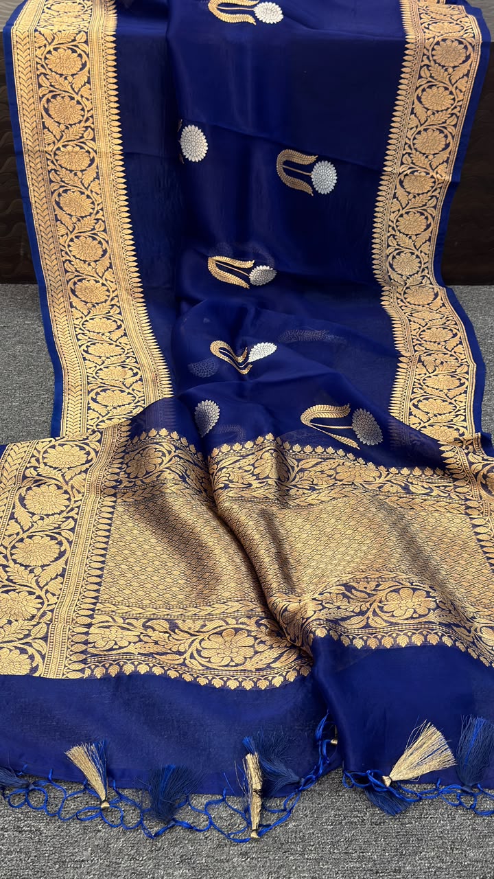 Pure Handloom banarasi  kora Silk Saree With Blouse