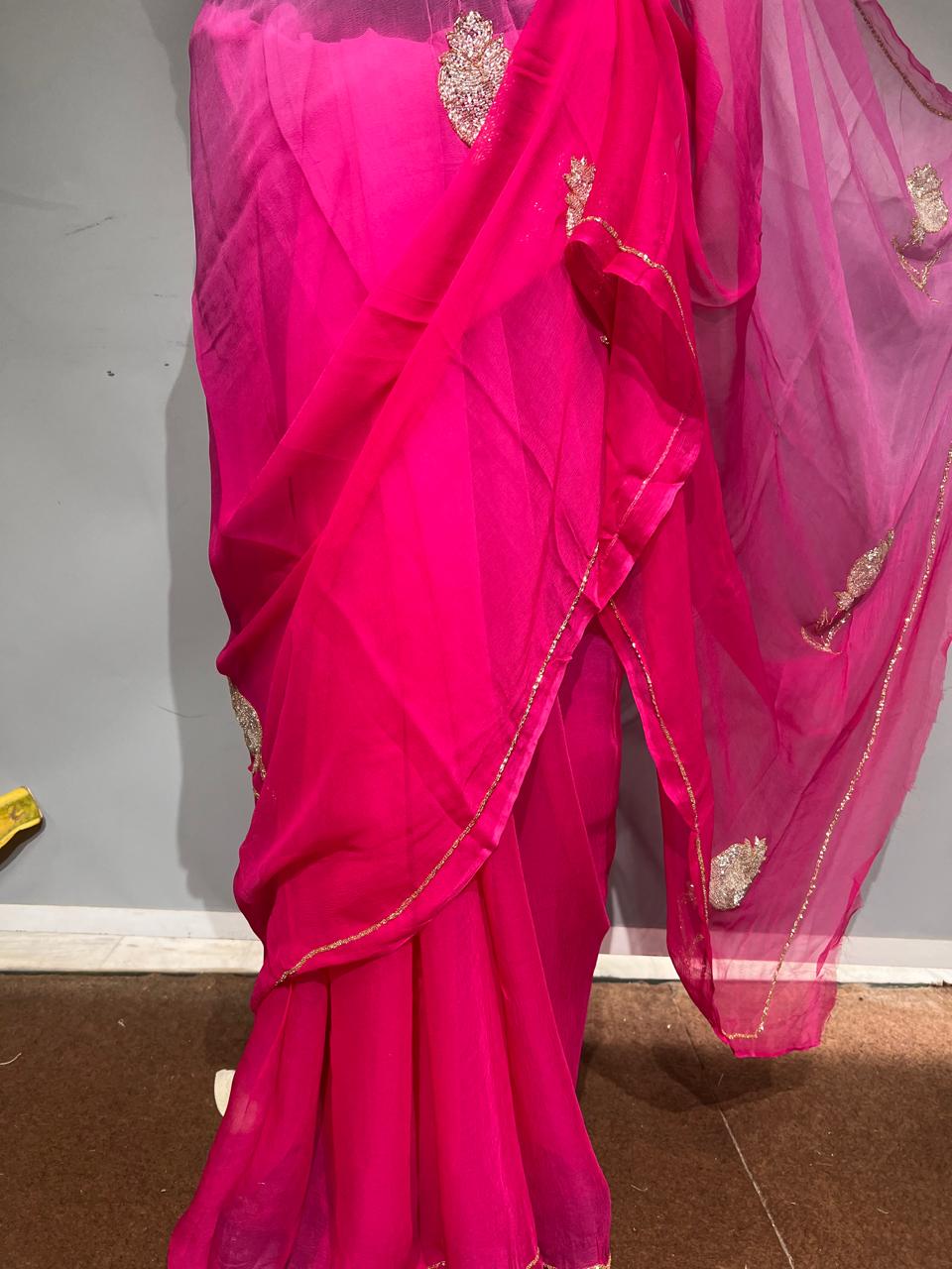 Pure Jaipuri Chiffon 13 big motif work Saree with  blouse