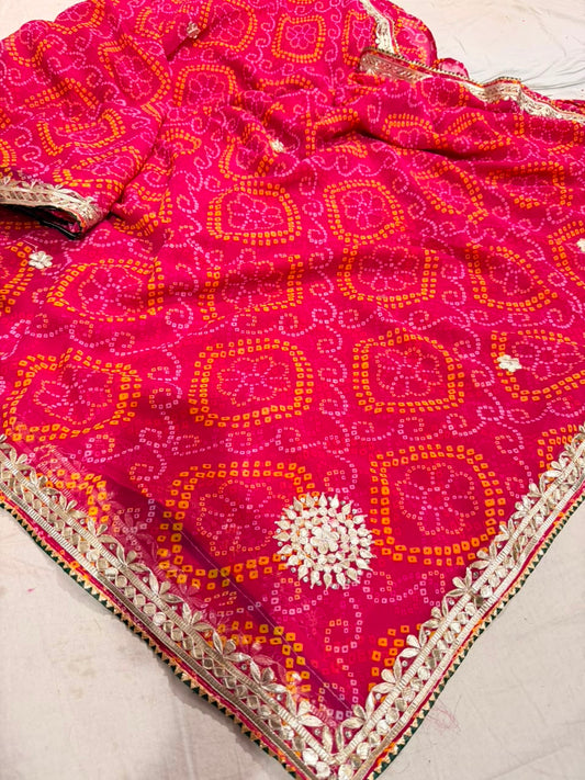 Georgette Gota Patti Work  Saree With Blouse