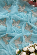 Beautiful Pure Jaipuri Chiffon 13 big Bird motif work Saree with blouse