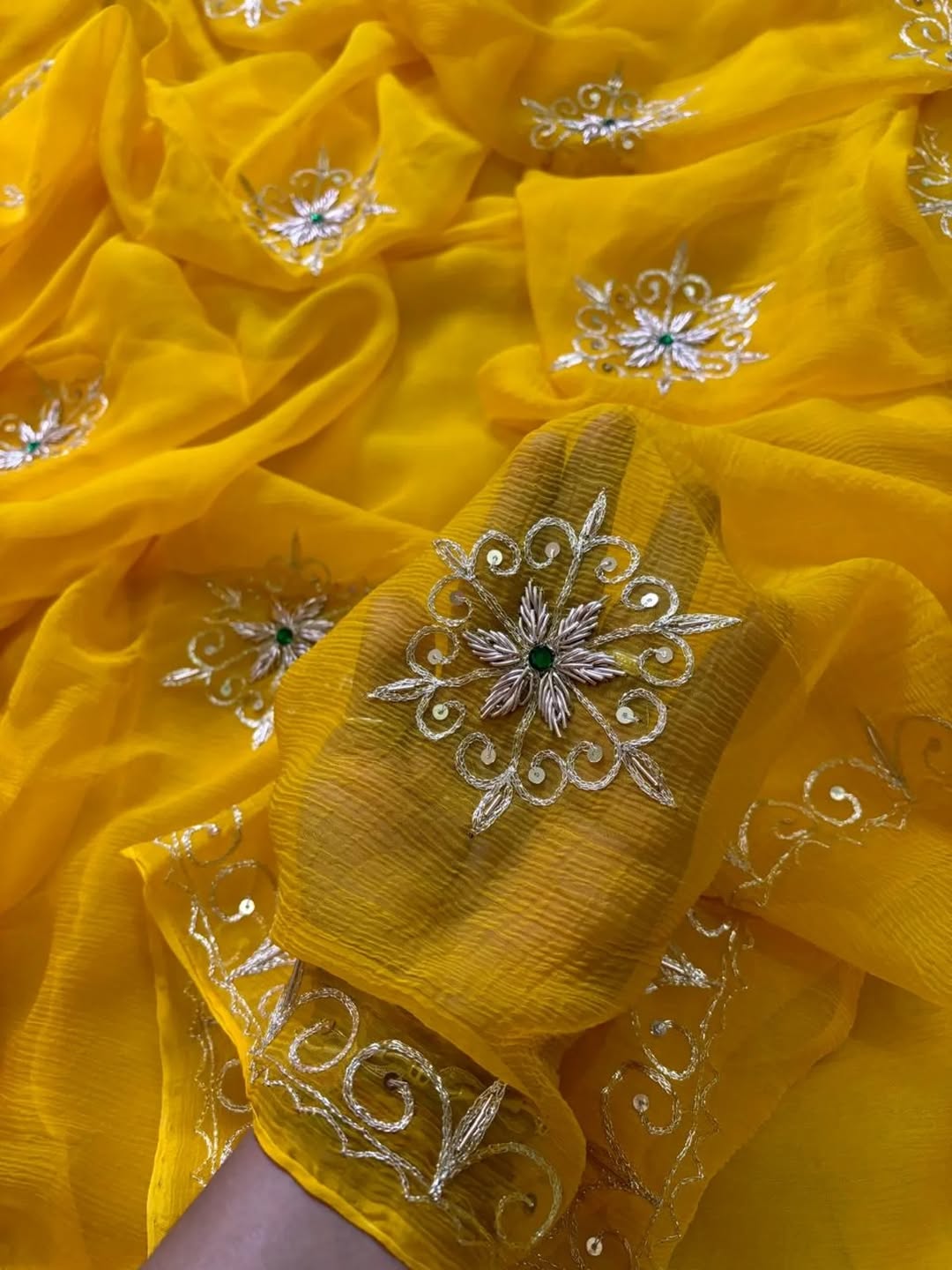 Pure Jaipuri Chiffon Hand-work motif work saree with blouse