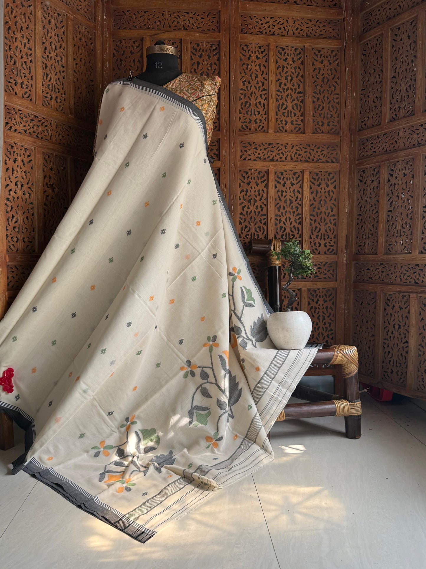 Pure Cotton needle work jamdani Saree