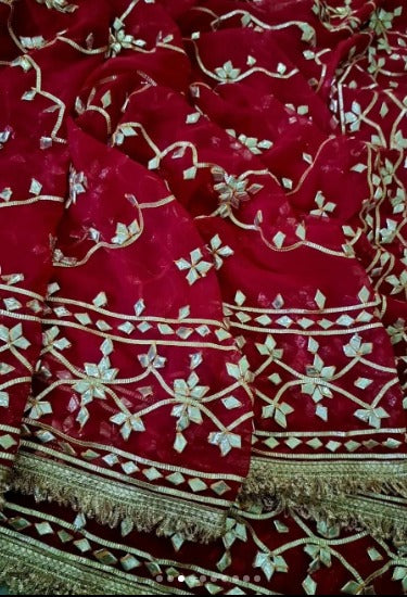 Pure Diamond Chiffon Gota Patti  Work Saree With Blouse