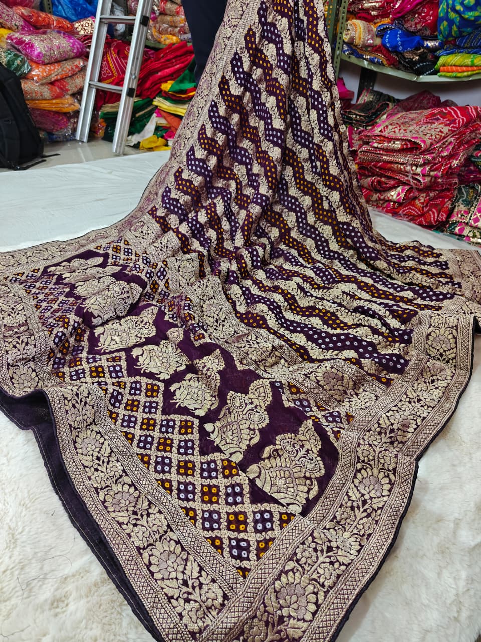 Pure khaddi Georgette Dupatta With Bandhani Zari