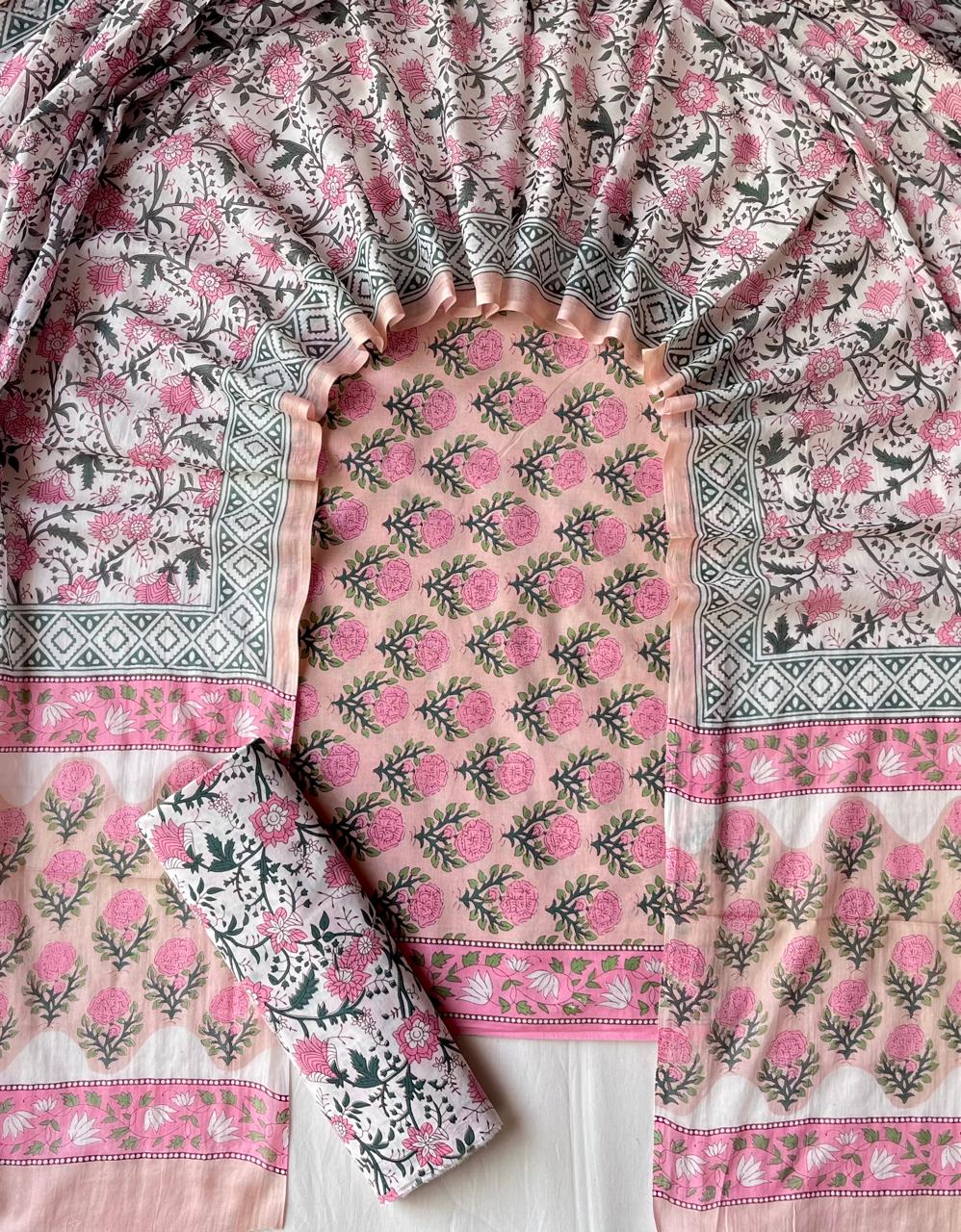 Exclusive new hand block printed cotton suits with cotton duptta