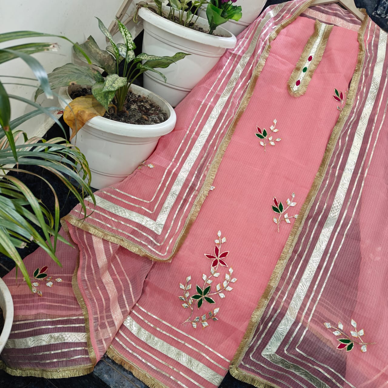 Beautiful Gota Patti Work Kota doria Unstitched Suit