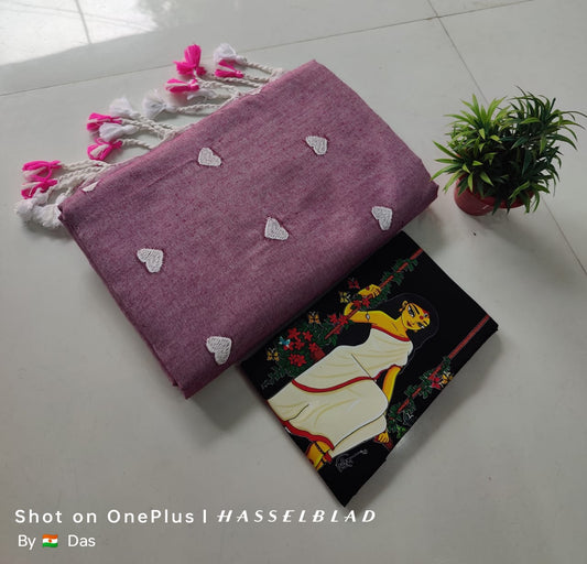 Beautiful Love Embroidery  Khaddi Cotton Saree