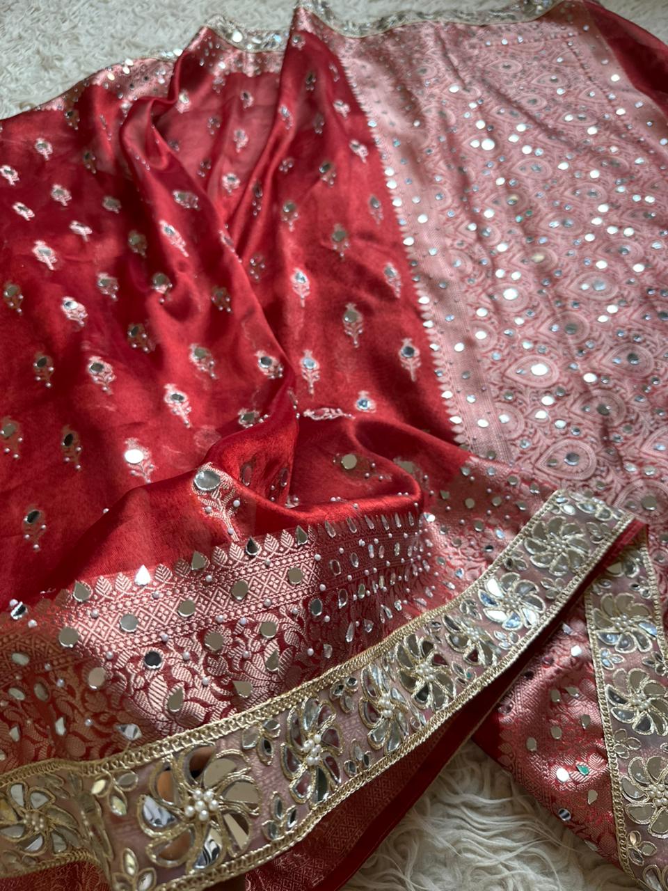 Banarasi Tissue Silk Saree With beautiful  borders with mirror  work