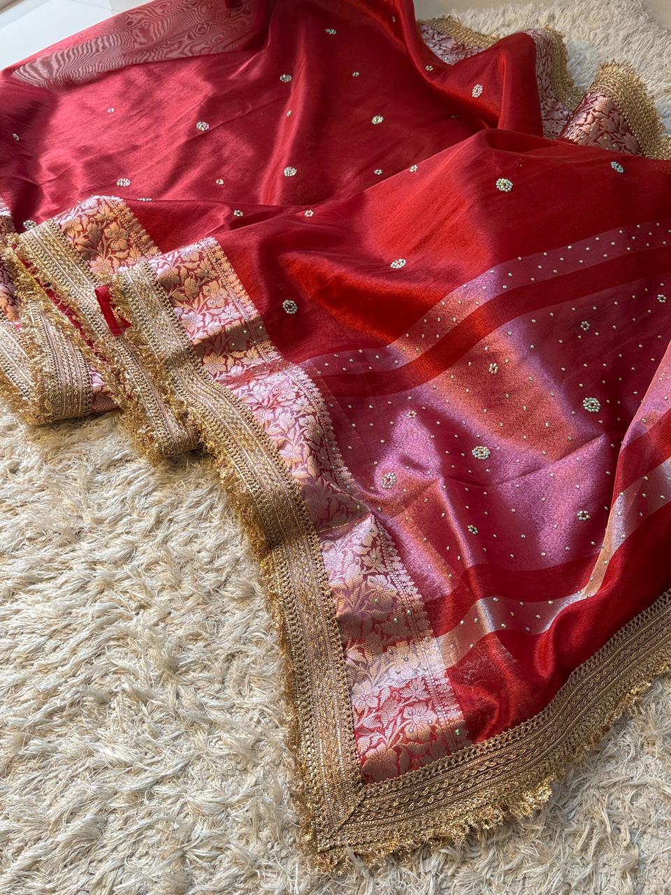 Banarasi Tissue Silk Saree With lace work border